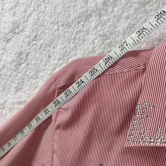 Vintage Las Olas Womens M Red Striped Button Top Rose Embroidery Blouse Western - Picture 7 of 13